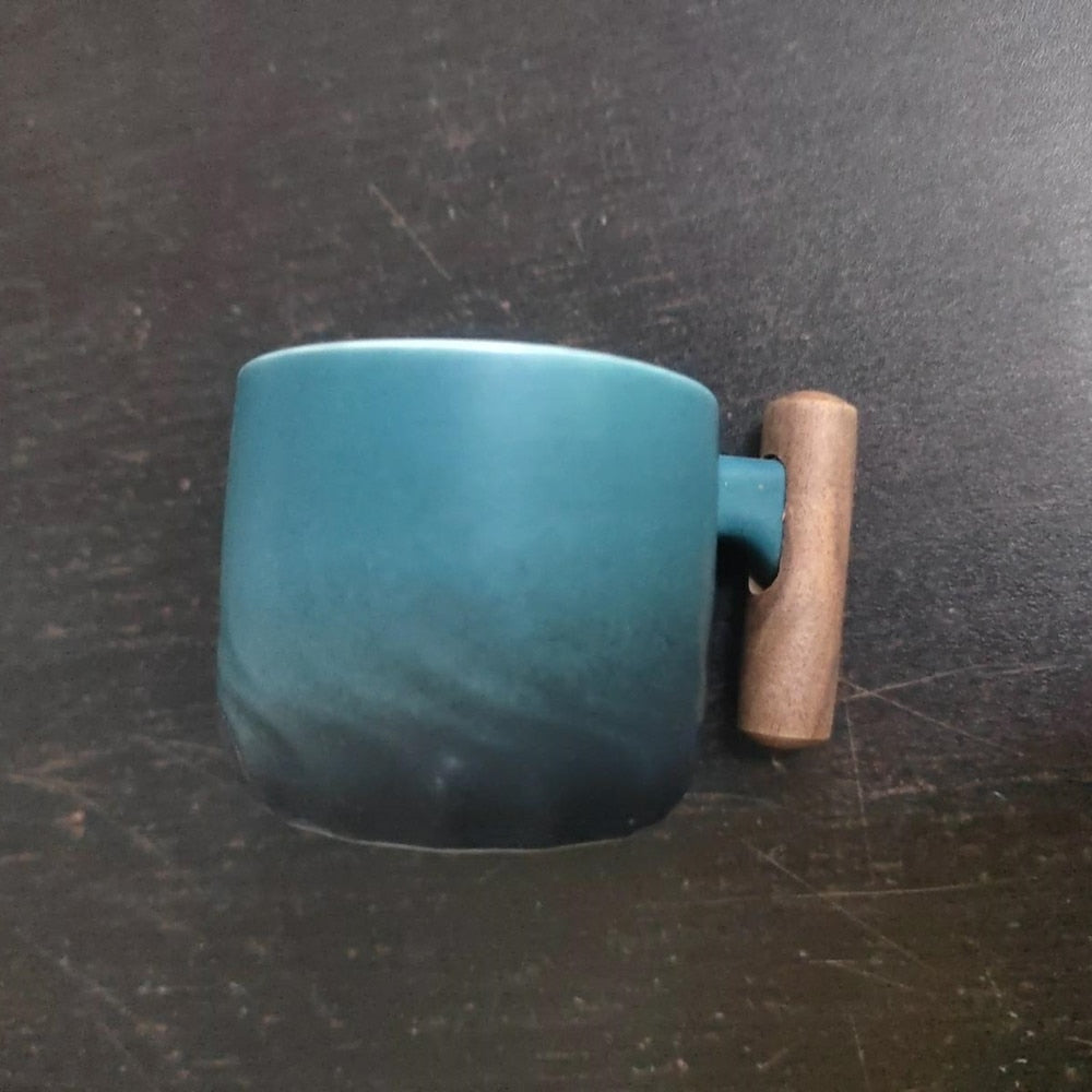 4oz Wooden Handle Retro Ceramic Espresso Coffee Cup