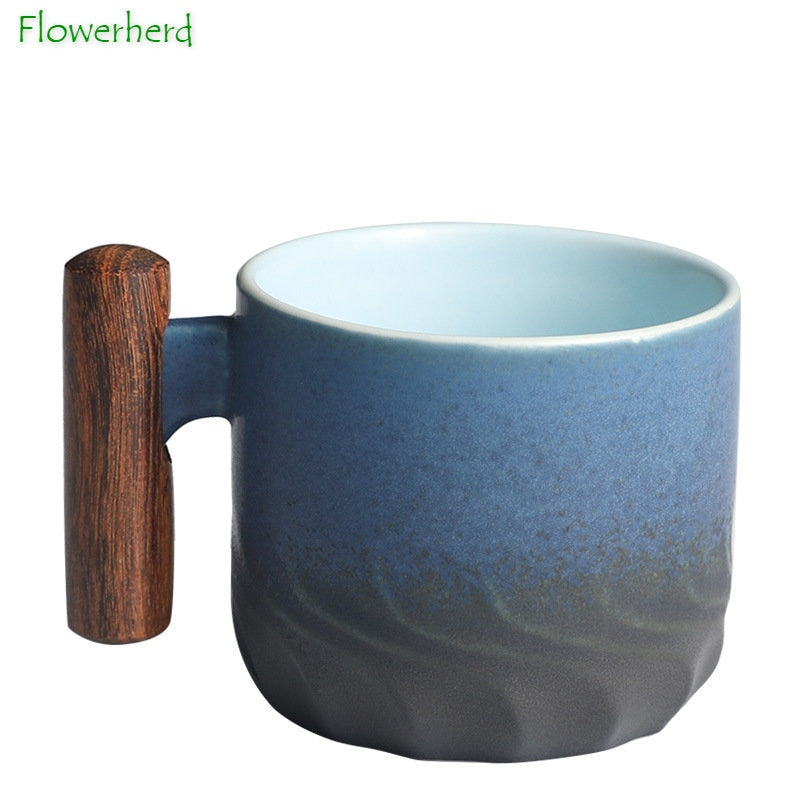 4oz Wooden Handle Retro Ceramic Espresso Coffee Cup