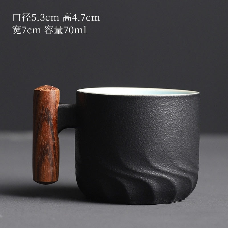 4oz Wooden Handle Retro Ceramic Espresso Coffee Cup