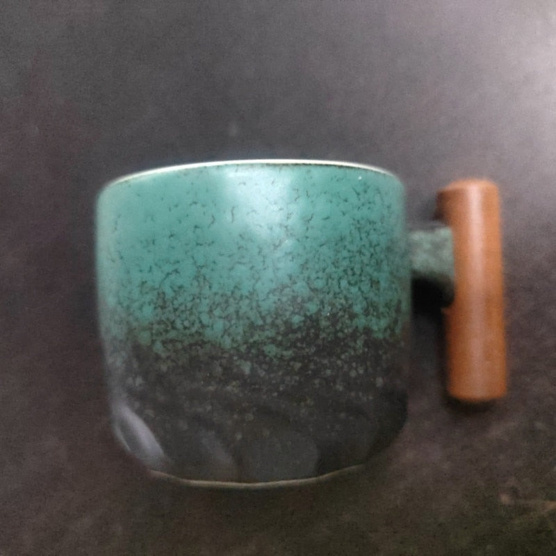 4oz Wooden Handle Retro Ceramic Espresso Coffee Cup