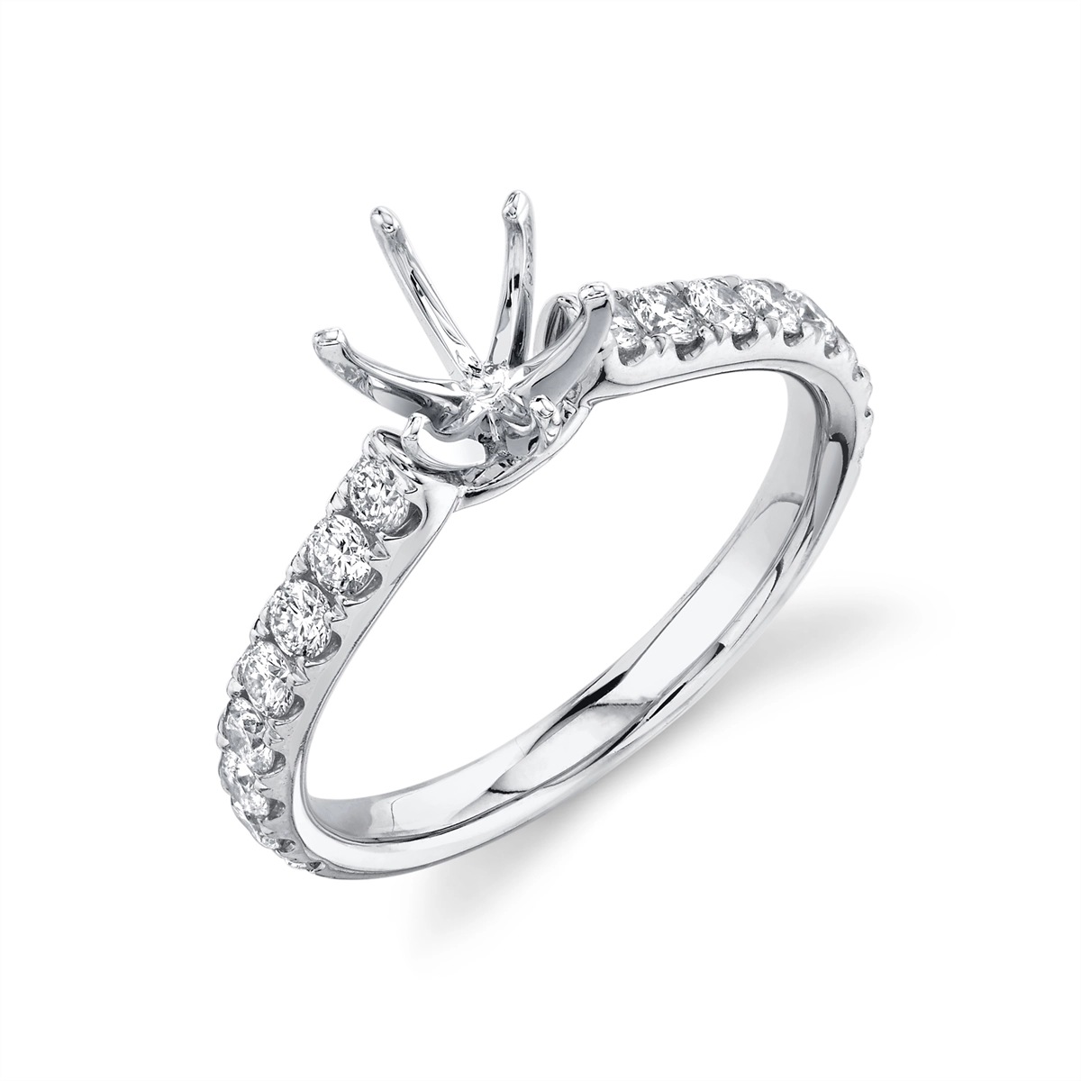 14K White Gold Semi Mount, Prong Head