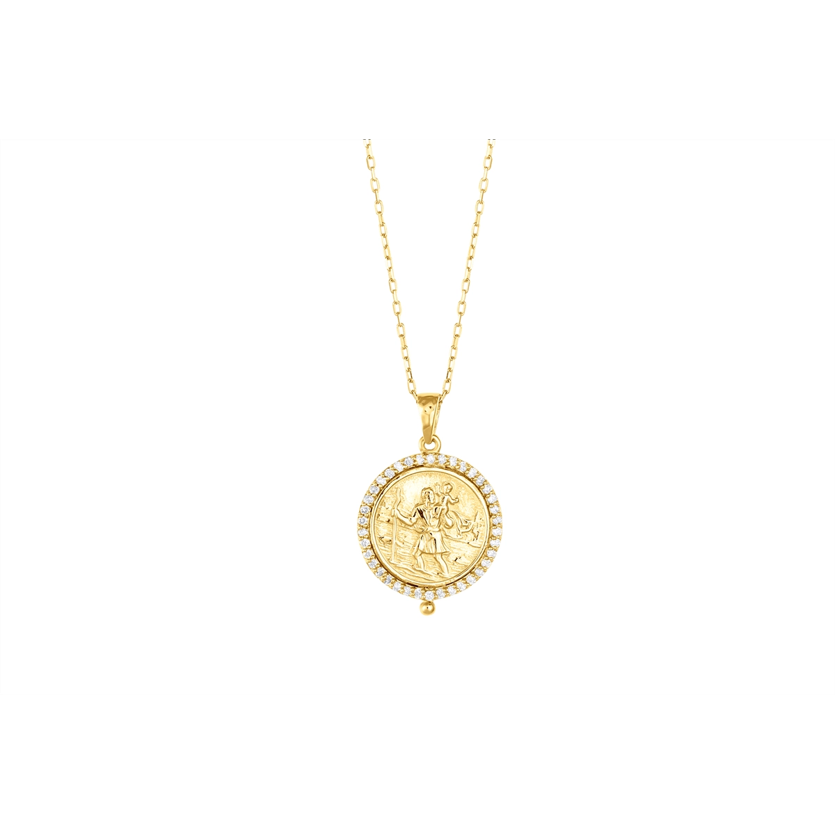 14K Yellow Gold Coin Pendant with Diamonds and Chain