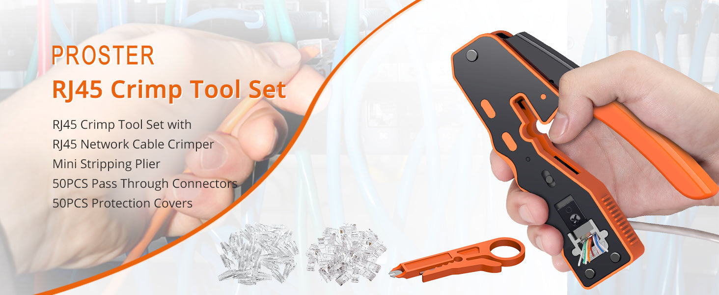 Proster RJ45 Crimp Tool 3 in 1 RJ45 Crimper Stripper Cutter - Orange