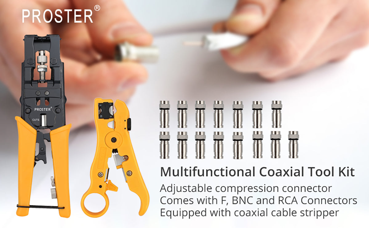 Coaxial Cable Crimping Tool Set with Wire Stripper Wire Cutter F Connector