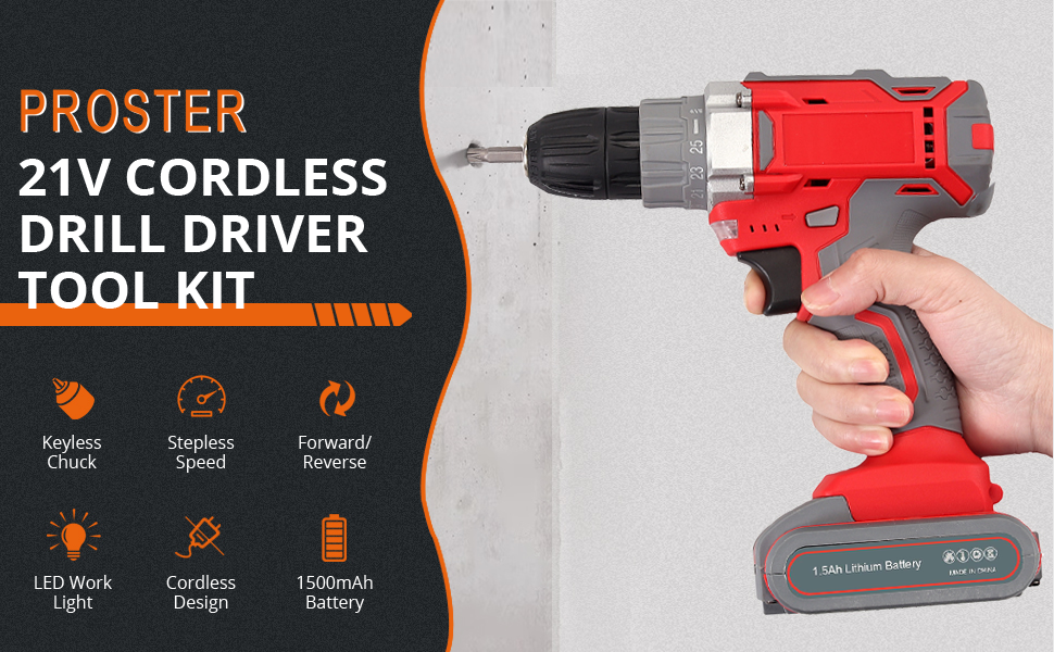 Proster 21V Cordless Hammer Drill Home Tool Kit Box