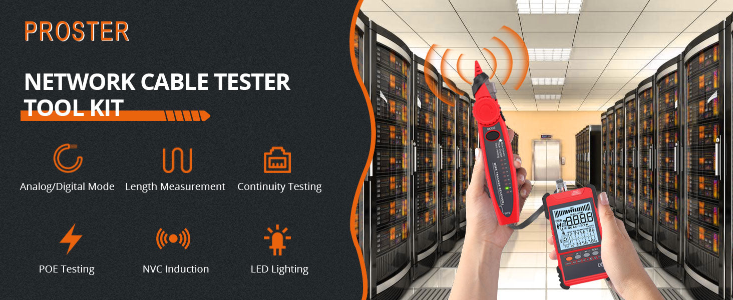 Proster Network Cable Tester PoE Cable Tester & NCV for CAT5 CAT6 CAT7 CAT8