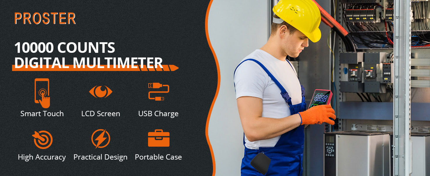 Proster Digital Multimeter 10000 Counts Smart Touch Screen TRMS Meter
