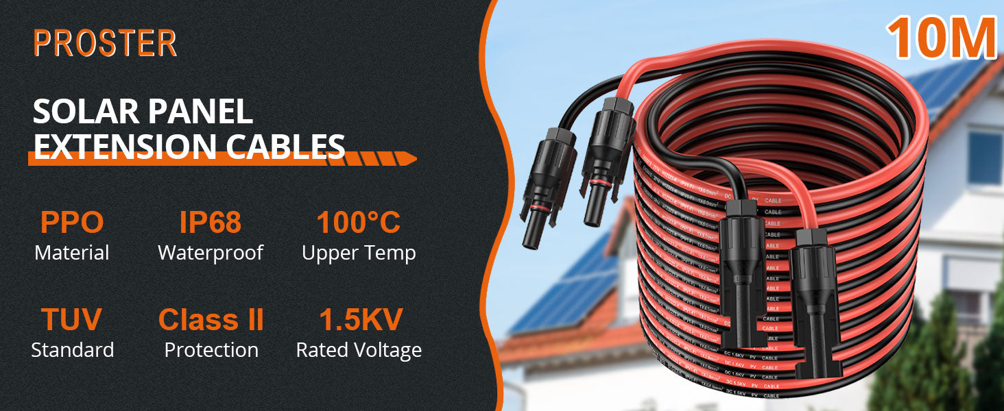 Proster Solar Panel Extension Cable 10m/32ft 10AWG (10m/32ft Red + 10m/32ft Black)