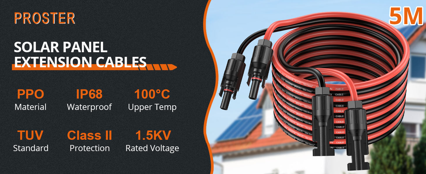 Proster 5m/16ft 12AWG 4mm² Solar Panel Extension Cable (5m Red + 5m Black)