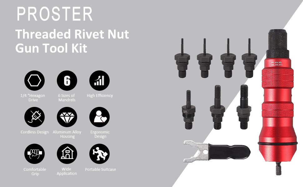 Proster Riveter Nut Gun Adapter Rivet Gun Drill Adapter Low Gear Drill Tool Kit