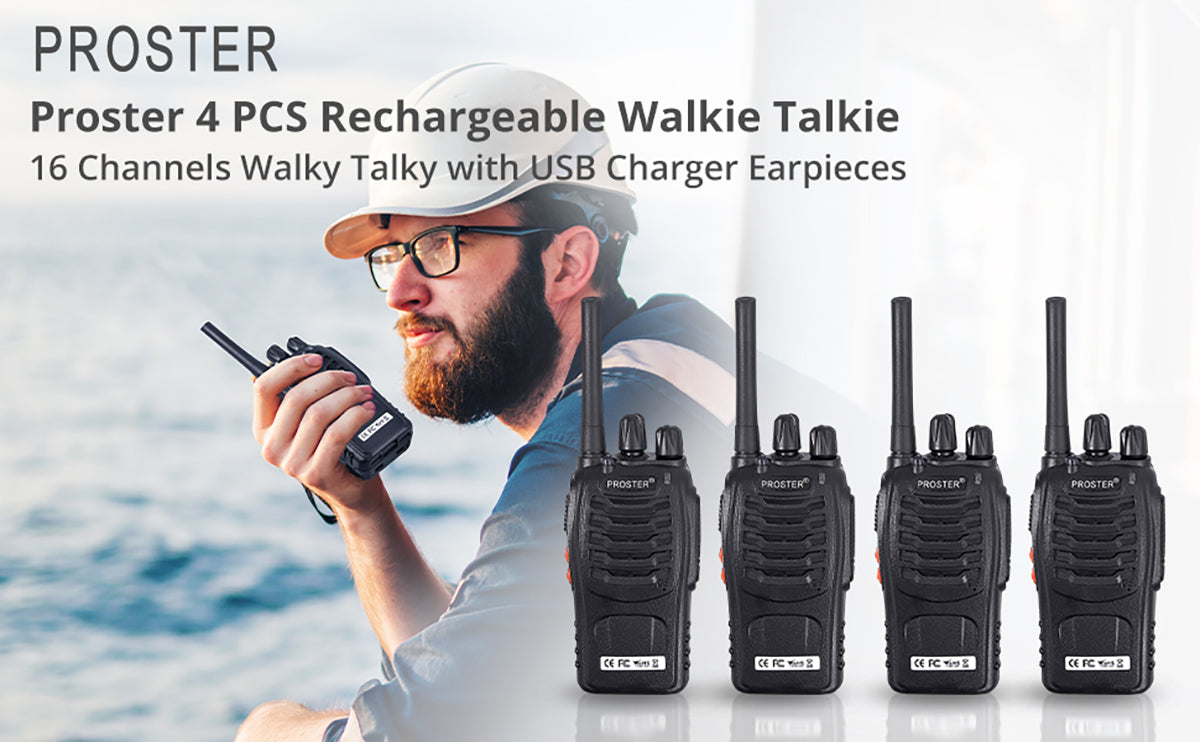 Proster 4PCS Walkie Talkies 16 Channels with Rechargeable Voice Prompt Walky Talky
