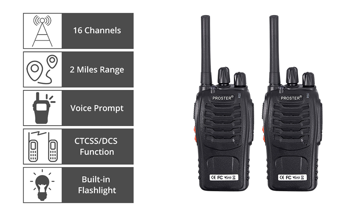 Proster 4PCS Walkie Talkies 16 Channels with Rechargeable Voice Prompt Walky Talky