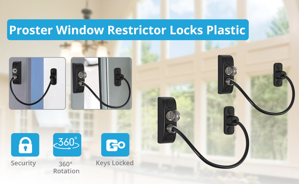 Proster Window Restrictor Locks 4 Packs Security Cable