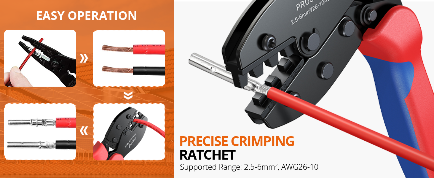 Solar Crimper PV Crimping Tool 26-10 AWG Ratcheting Connector