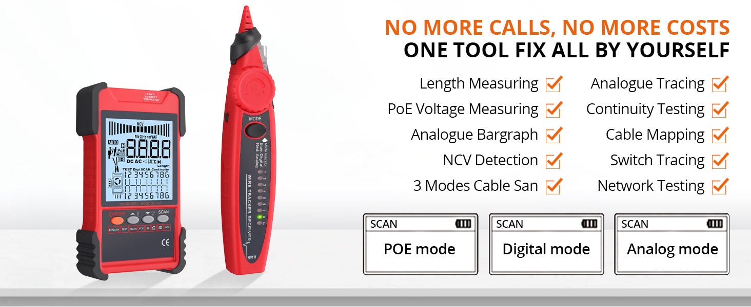 Proster Network Cable Tester PoE Cable Tester & NCV for CAT5 CAT6 CAT7 CAT8