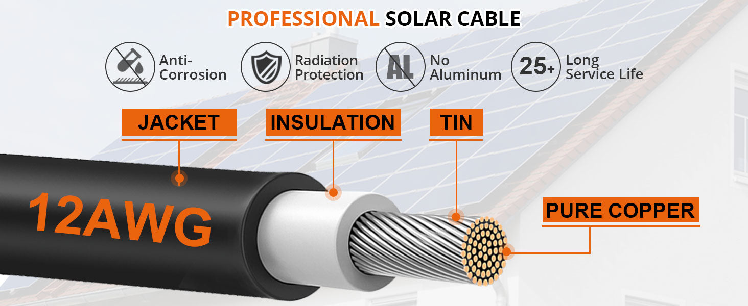 Proster Solar Panel Extension Cable 3m/10ft 12AWG 4mm²  (3m Red + 3m Black)