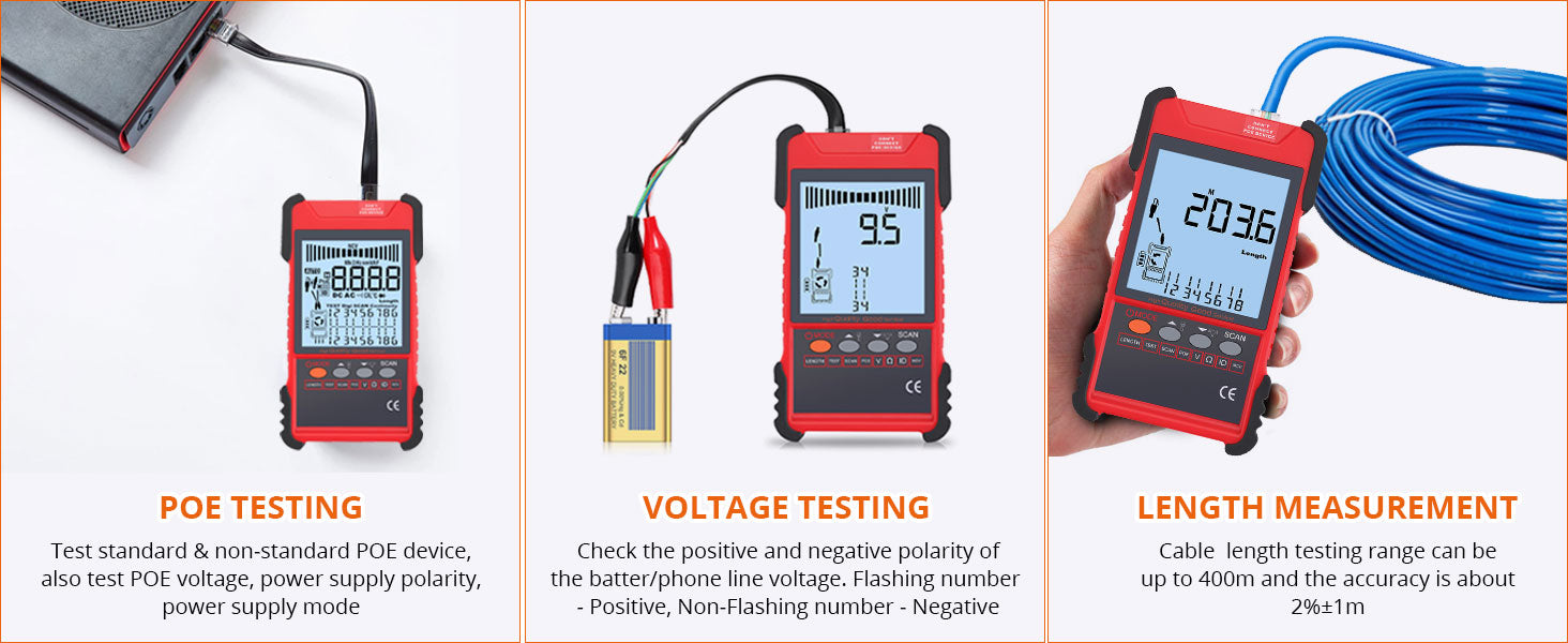 Proster Network Cable Tester PoE Cable Tester & NCV for CAT5 CAT6 CAT7 CAT8