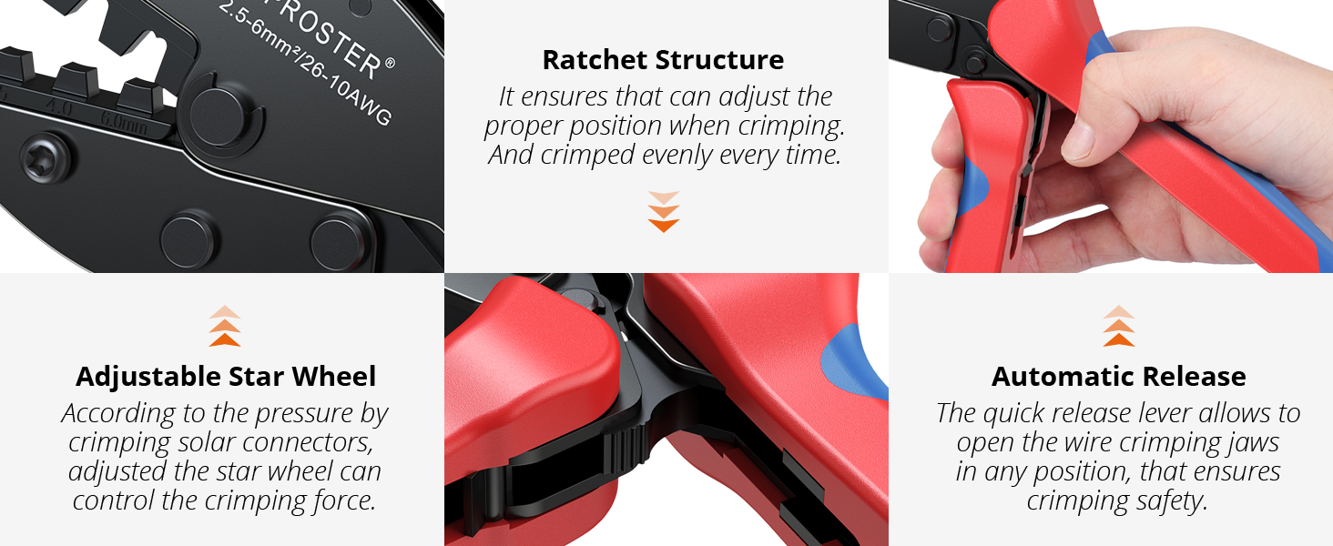 Solar Crimper PV Crimping Tool 26-10 AWG Ratcheting Connector