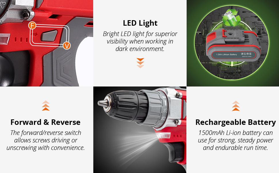 Proster 21V Cordless Hammer Drill Home Tool Kit Box