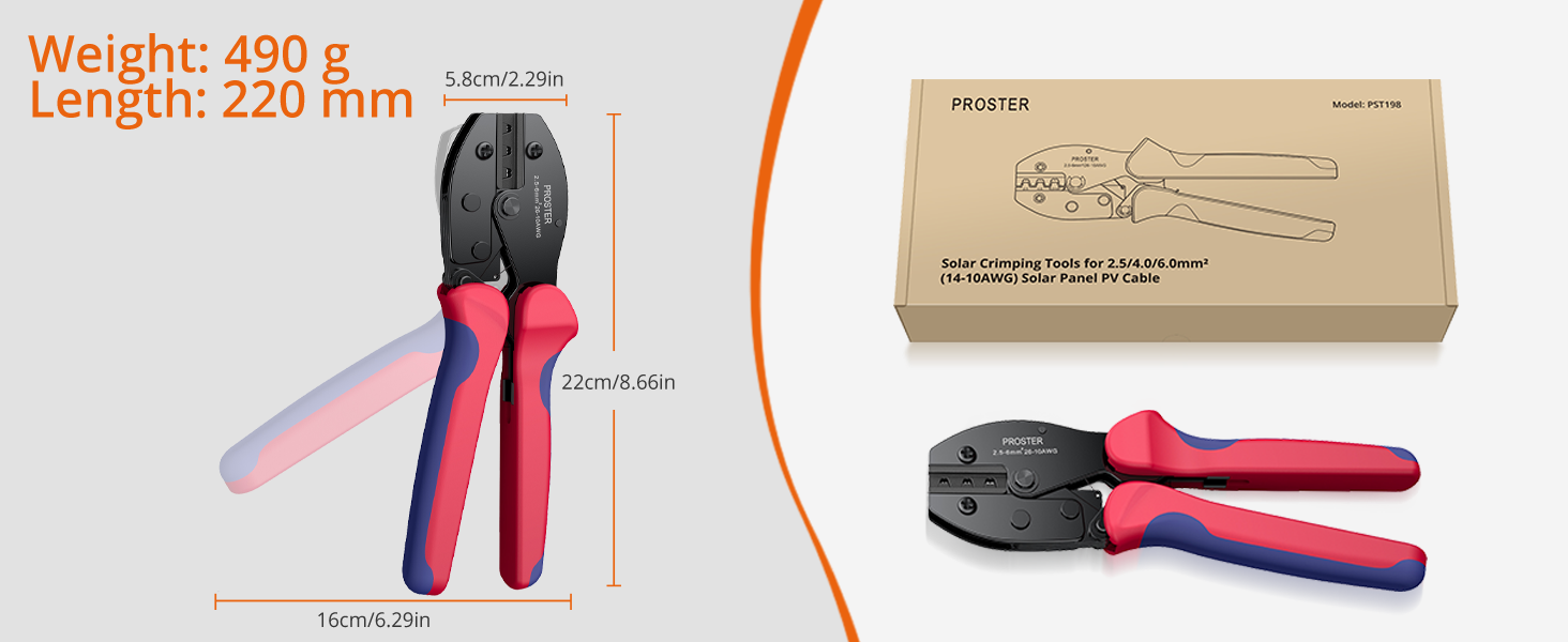 Solar Crimper PV Crimping Tool 26-10 AWG Ratcheting Connector