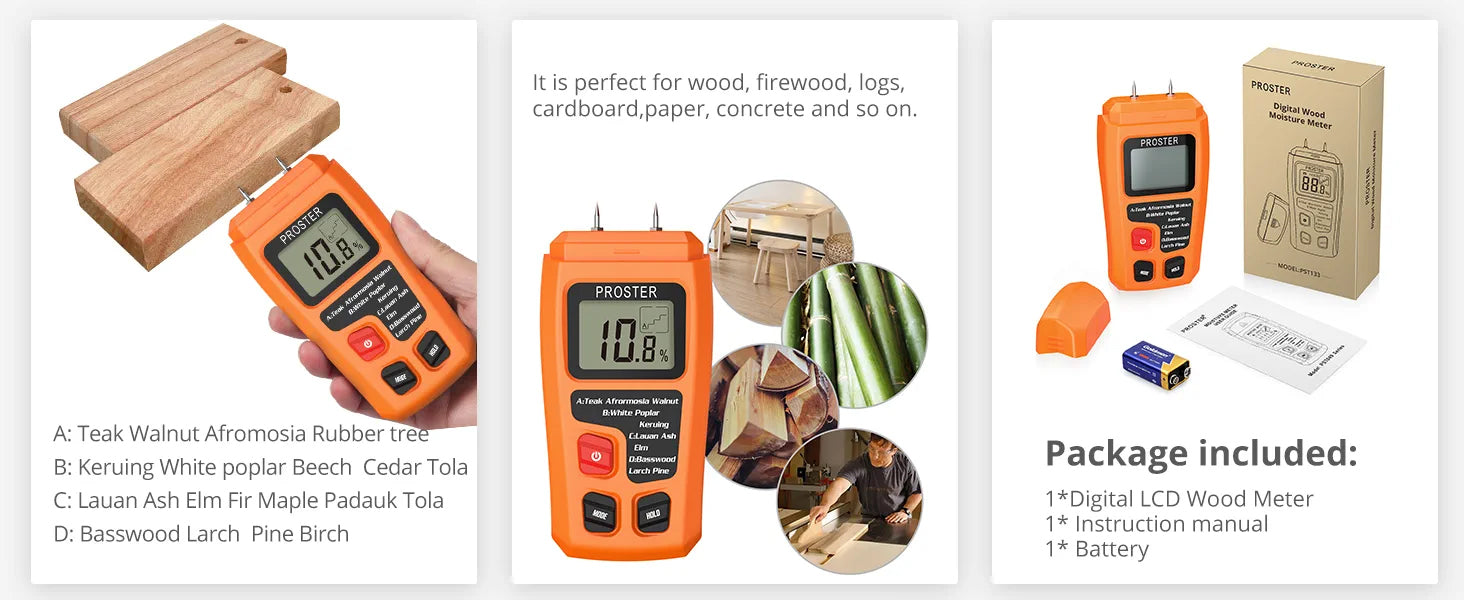 Proster RZMT-10 MD Digital Wood Moisture Meter Handheld Moisture Tester