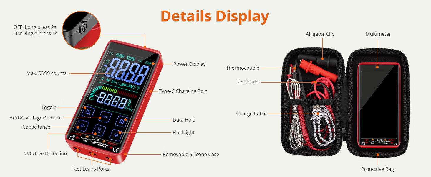 Proster Digital Multimeter 10000 Counts Smart Touch Screen TRMS Meter