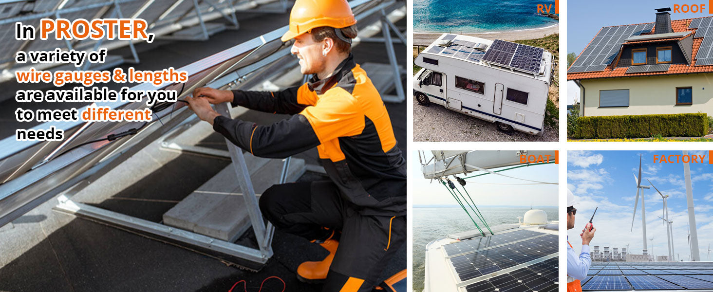 Proster Solar Panel Extension Cable 3m/10ft 12AWG 4mm² (3m Red + 3m Black)