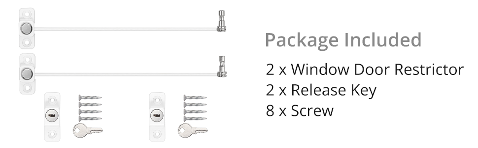 Proster UPVC Window Cable Restrictor Lock with Screws Keys 2 PCS