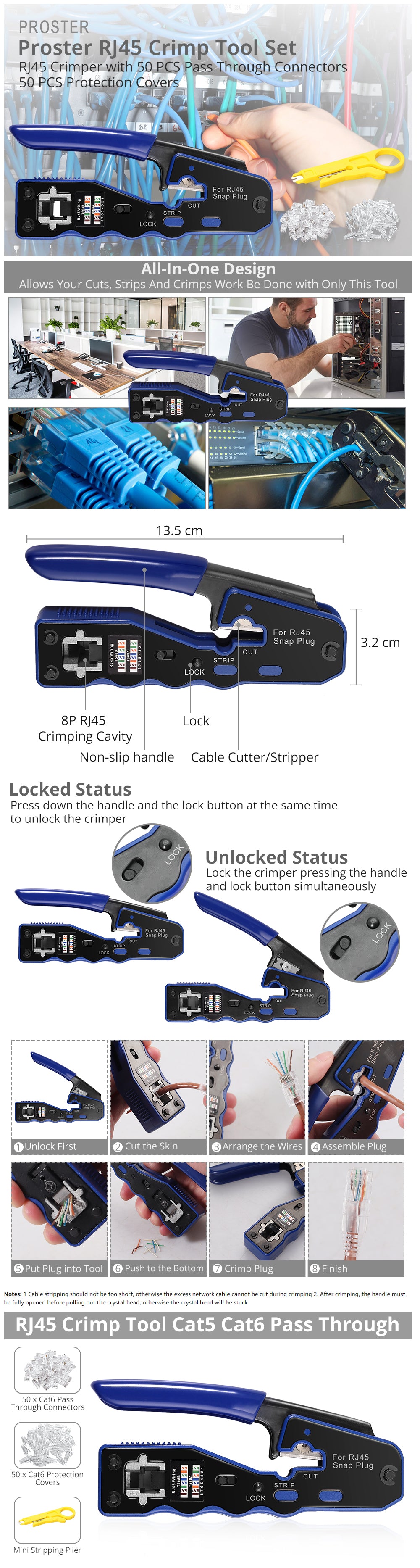 Proster RJ45 Crimp Tool Set All-in-one RJ45 Crimping Tool Kit
