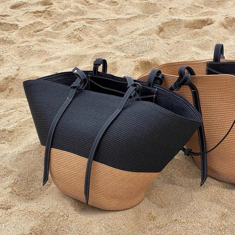 FinebagStudio Color Block Large Straw Shoulder Bag Woven Summer Beach —  finebagstudios