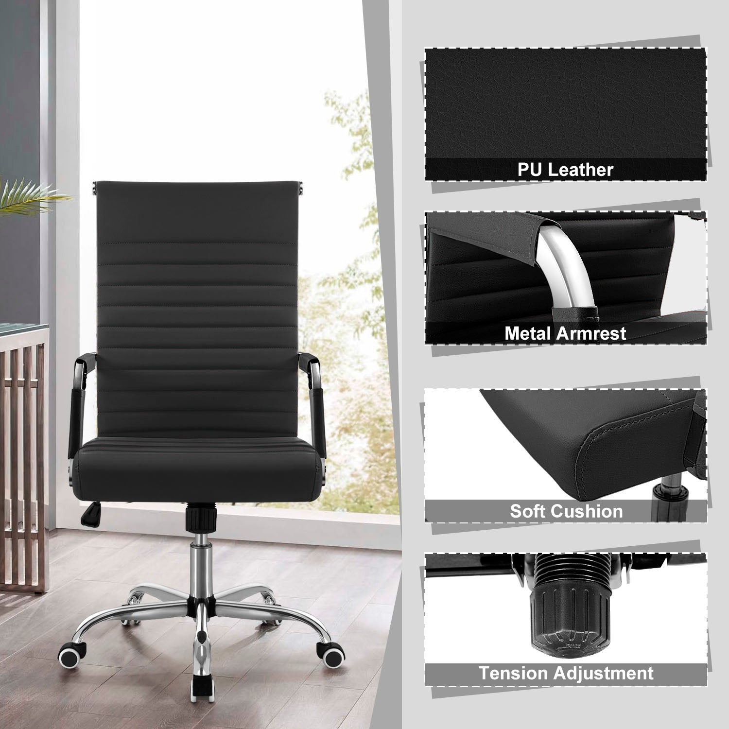 Homall Mid-Back Faux Leather Office Desk Chair Executive Conference Task Chair with Arms