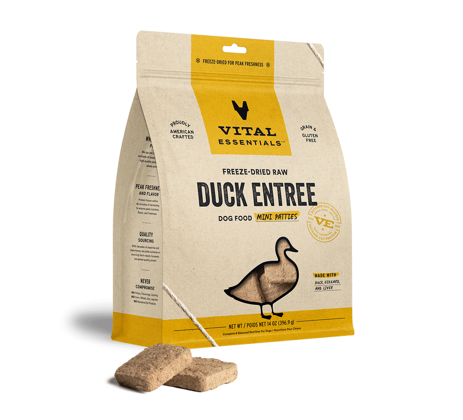 Vital Essentials Duck Entree Mini Patties Freeze-Dried Raw Dog Food