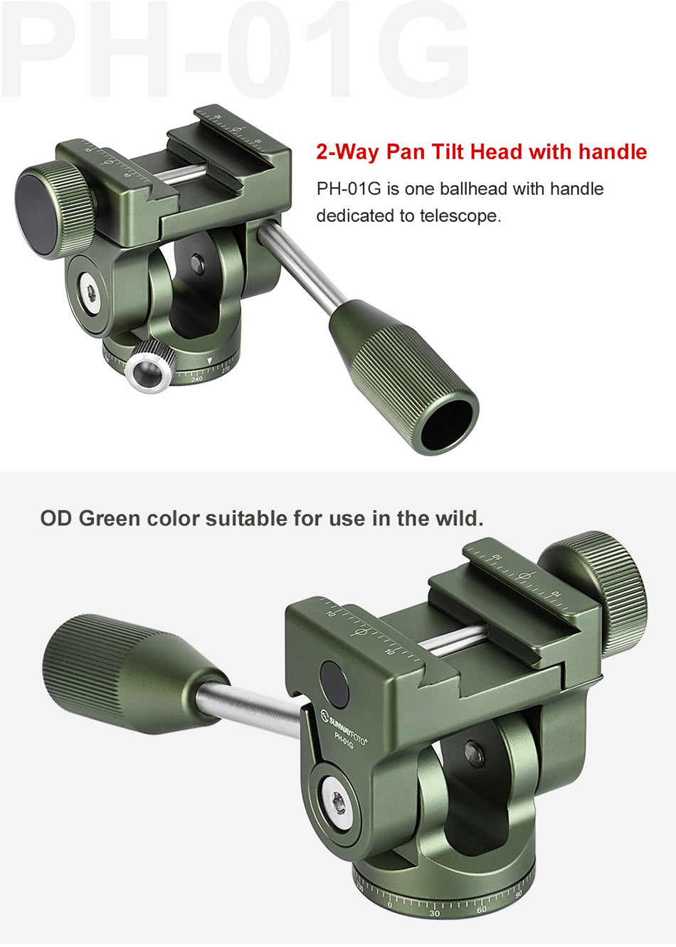 thumbnail image 2 of Rrs Tripod Andoer VH-10 2 Way Pan/Tilt Tripod Head Panoramic Bird Watching Photography Head With Quick Release Sirui Tripod 2 of 14