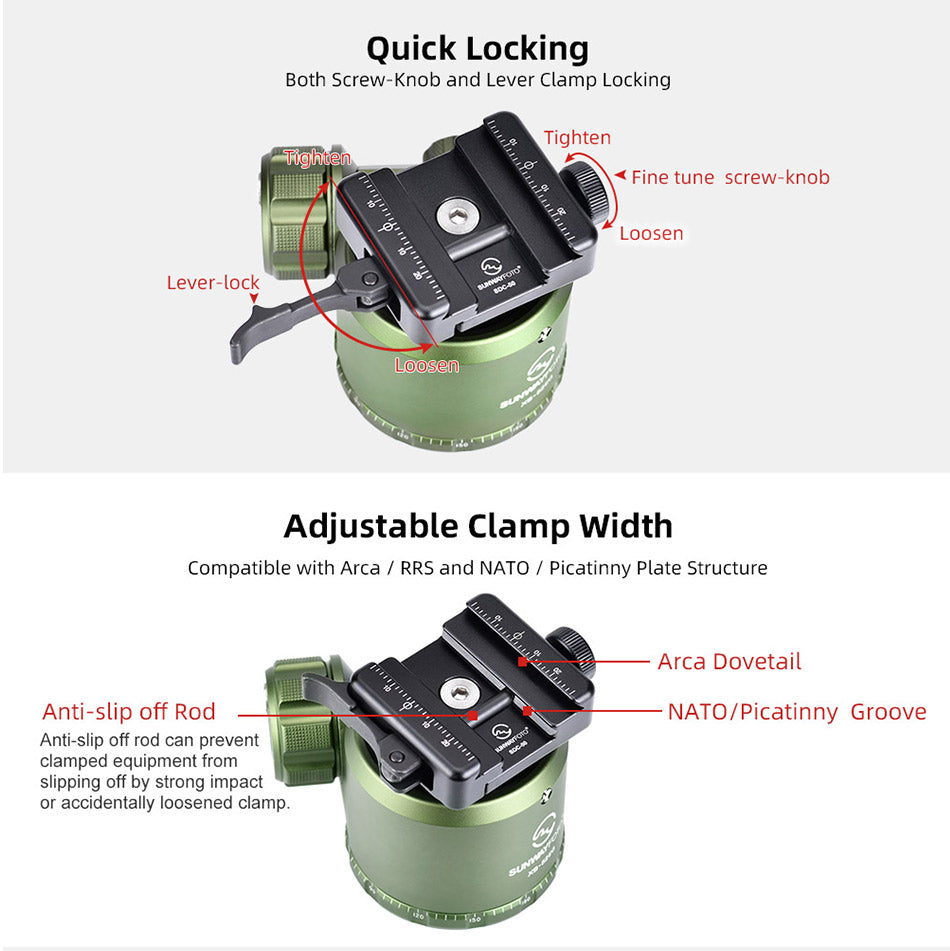 Sunwayfoto Serie Epic Leggera Testa A Sfera Da Viaggio EB-52 - Foto 1