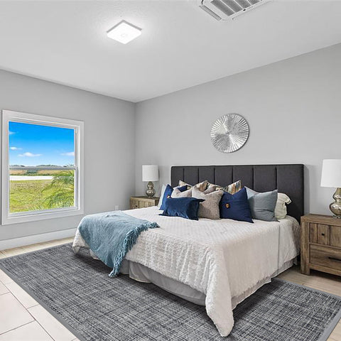 Matace woven vinyl rug in bedroom