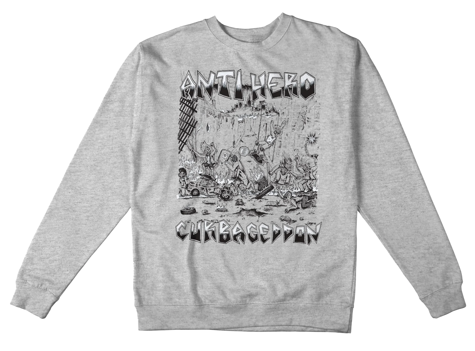 AntiHero Skateboards - CURBAGEDDON Grey Heather Crewneck Sweatshirt