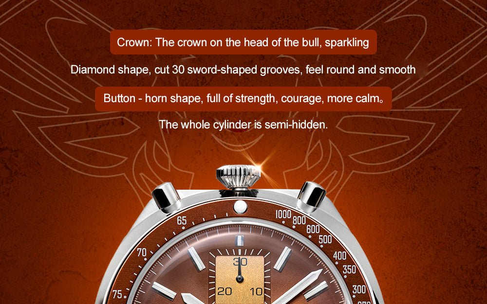 Red Star Bullhead Mechanical Chronograph with Brown Dial