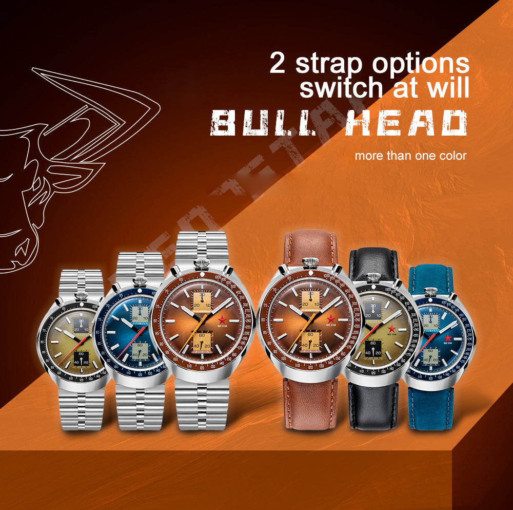 Red Star Bullhead Mechanical Chronograph with Brown Dial