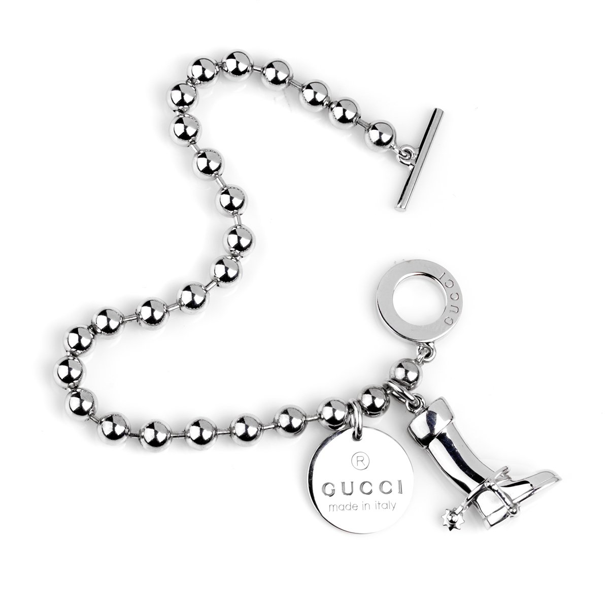 Gucci Bead Charm Toggle Silver Bracelet