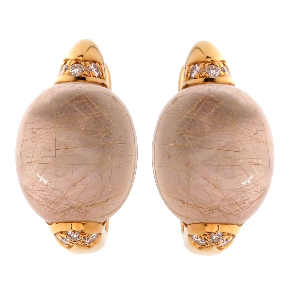 Roberto Coin Pink Rutilated Quartz Diamond Gold Earrings