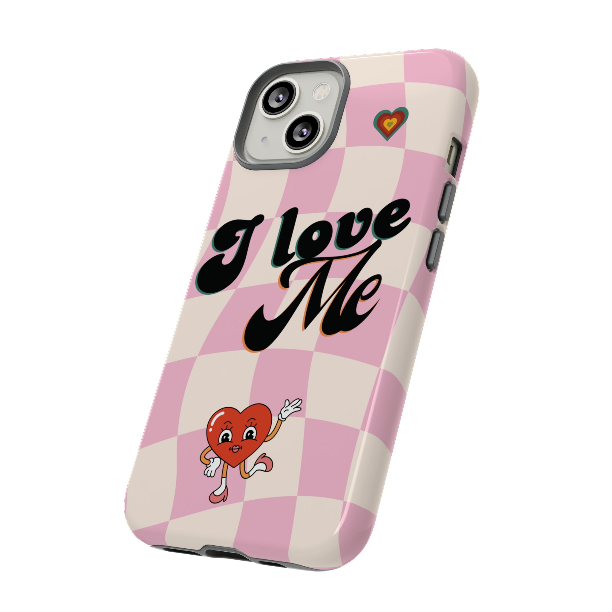 I Love Me phone case. iPhone case. Samsung Case. Google Pixel Case. Retro Phone Case. Checkers Design. Checkers phone case. Funny Phone Case