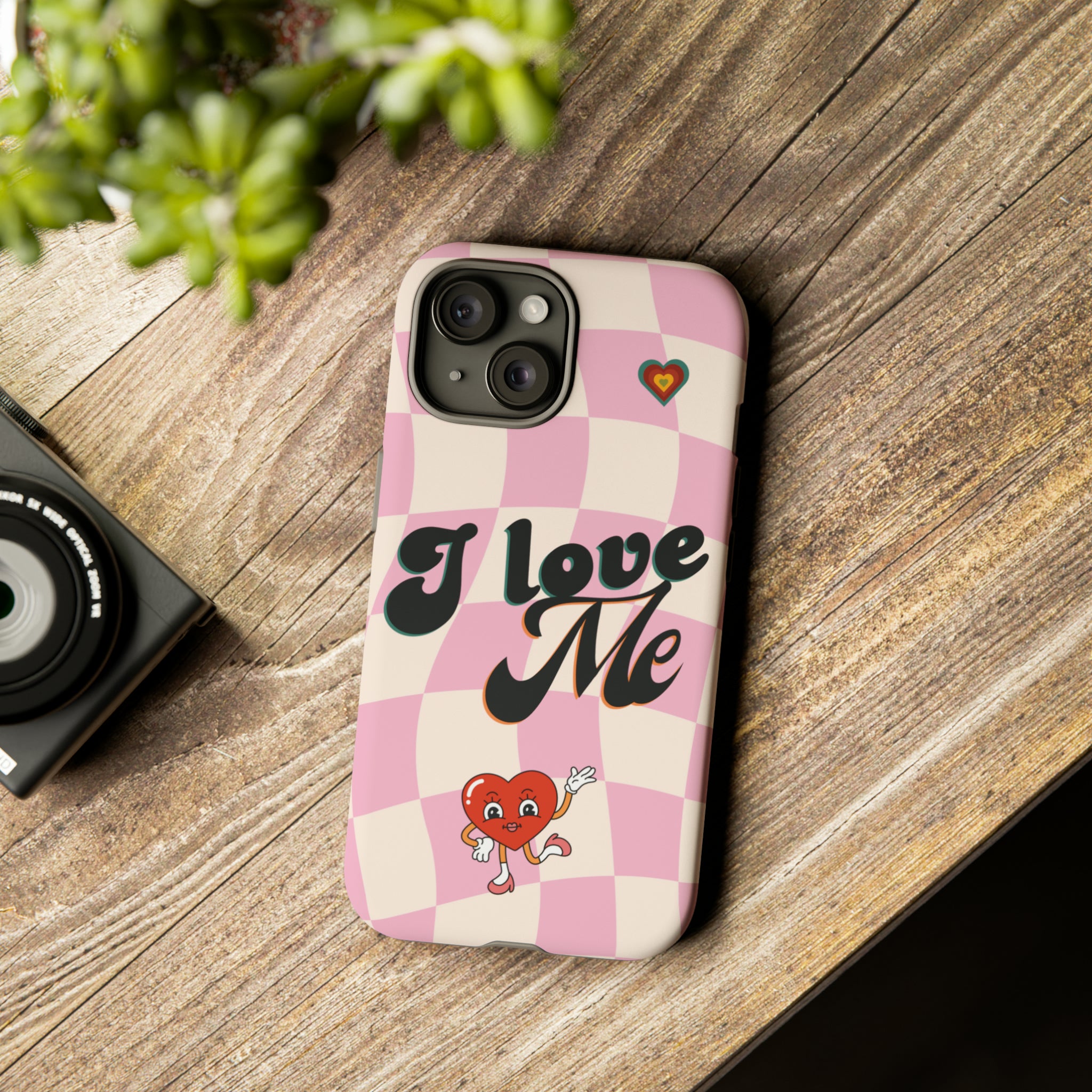 I Love Me phone case. iPhone case. Samsung Case. Google Pixel Case. Retro Phone Case. Checkers Design. Checkers phone case. Funny Phone Case