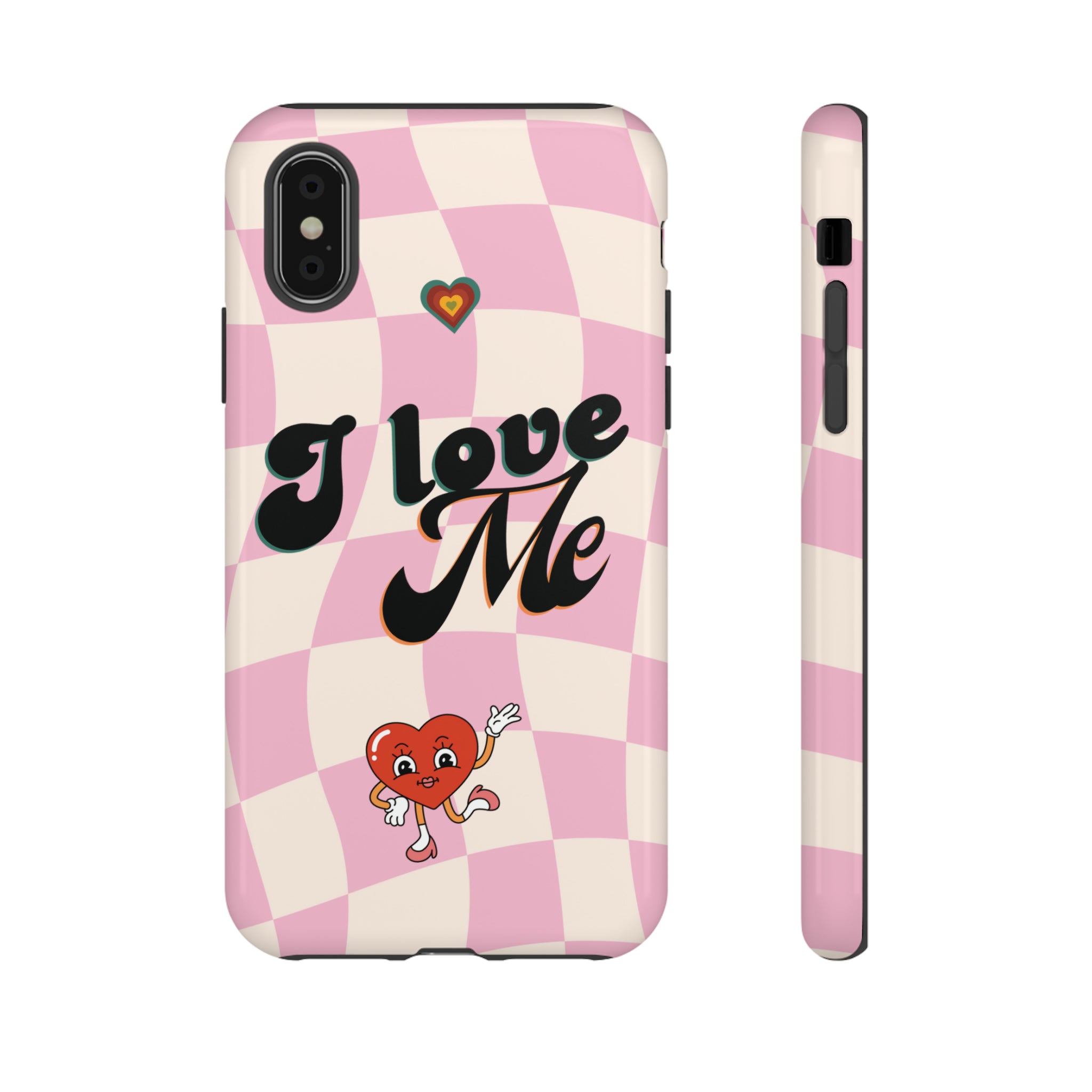 I Love Me phone case. iPhone case. Samsung Case. Google Pixel Case. Retro Phone Case. Checkers Design. Checkers phone case. Funny Phone Case