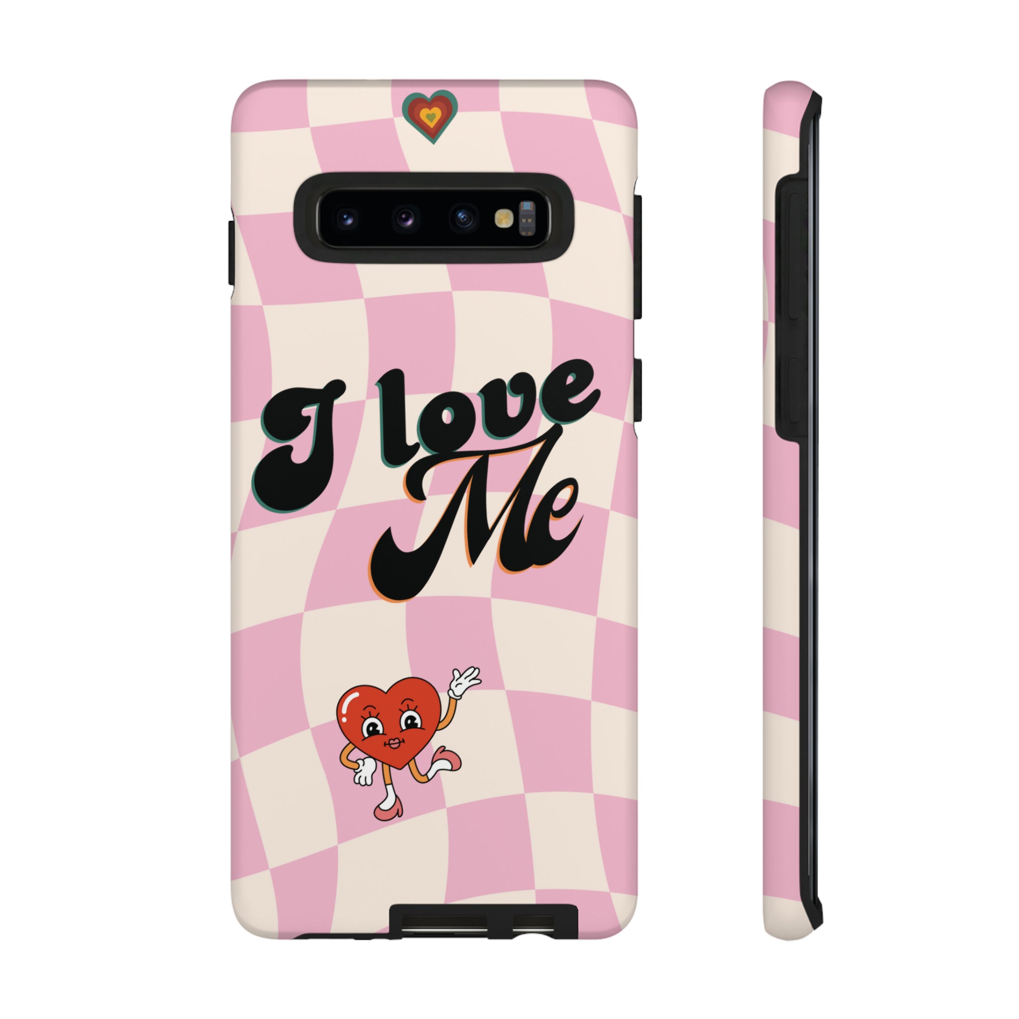 I Love Me phone case. iPhone case. Samsung Case. Google Pixel Case. Retro Phone Case. Checkers Design. Checkers phone case. Funny Phone Case