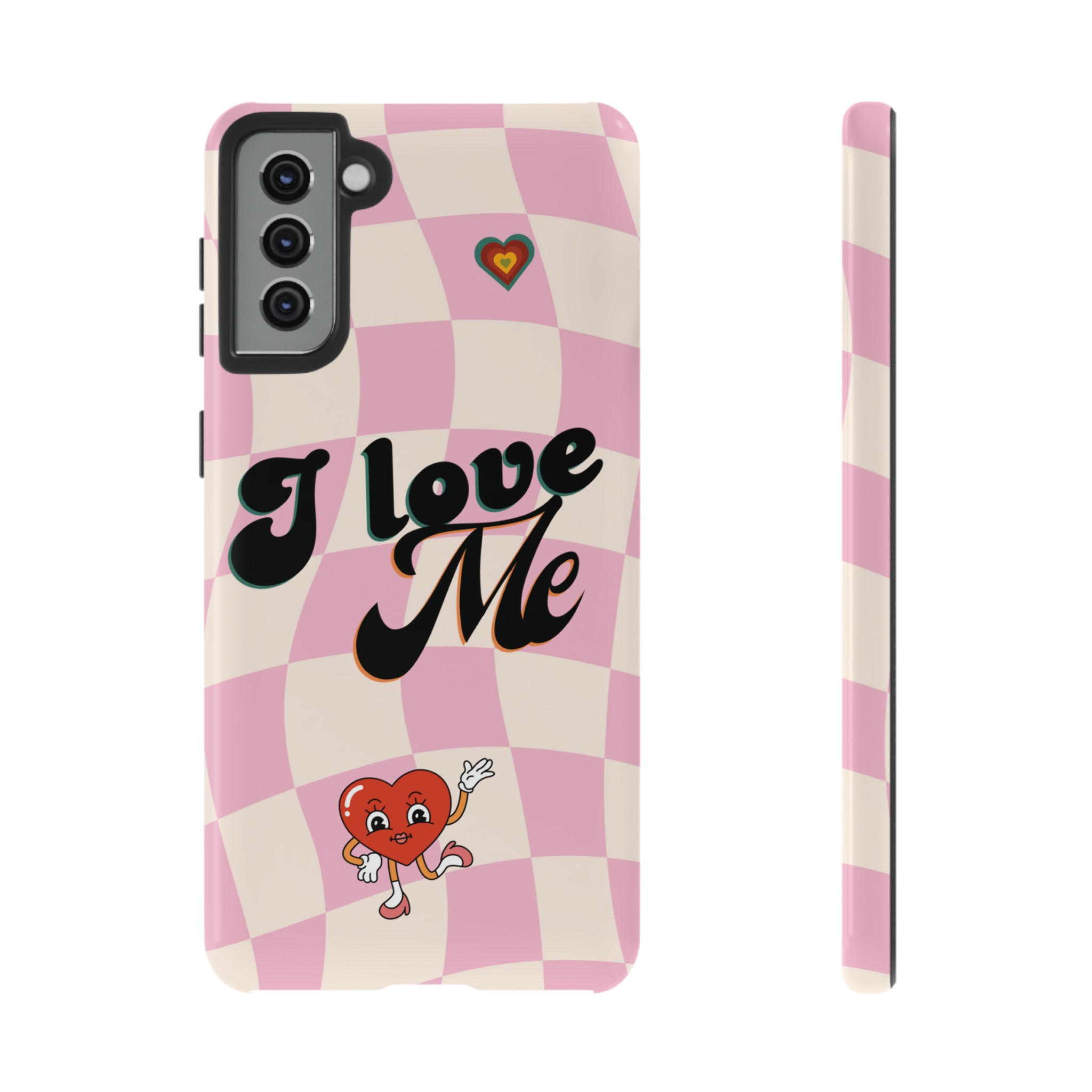 I Love Me phone case. iPhone case. Samsung Case. Google Pixel Case. Retro Phone Case. Checkers Design. Checkers phone case. Funny Phone Case