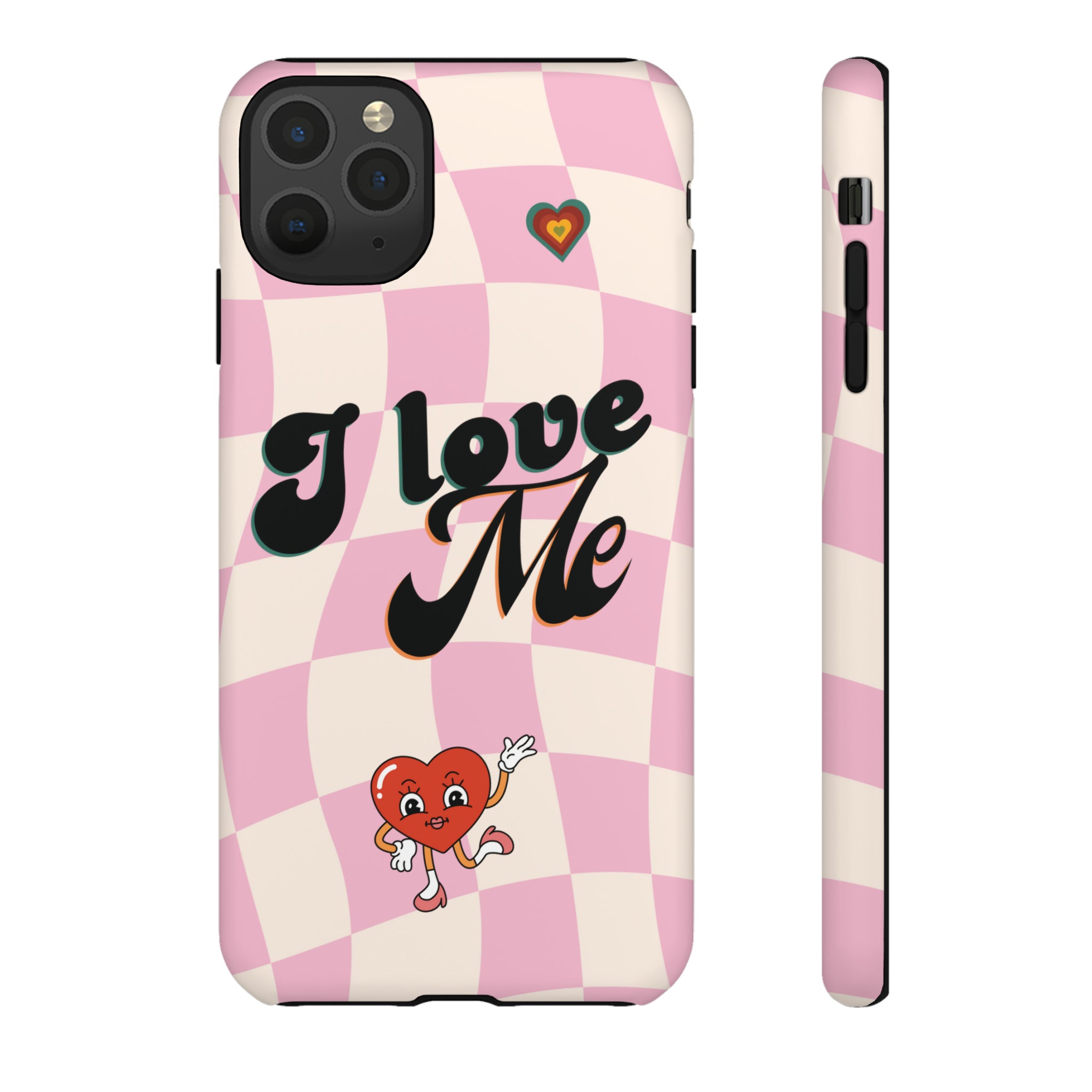 I Love Me phone case. iPhone case. Samsung Case. Google Pixel Case. Retro Phone Case. Checkers Design. Checkers phone case. Funny Phone Case