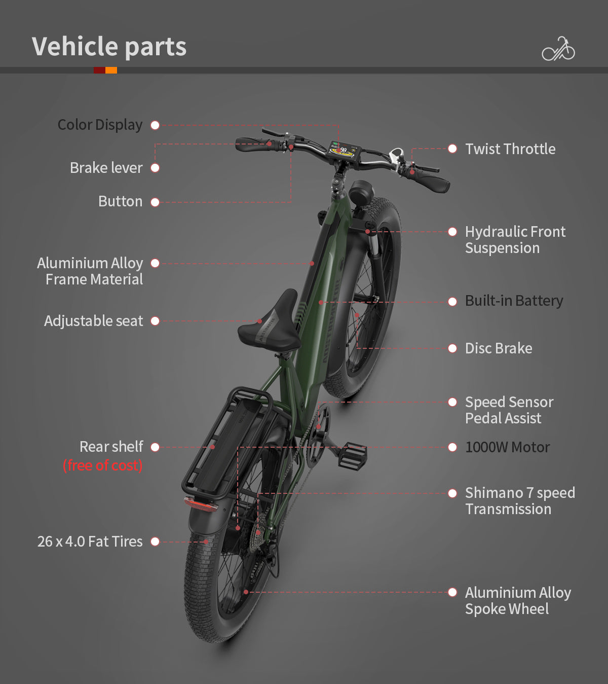 Electric Bike Fat Tire With Removable Lithium Battery for Adults