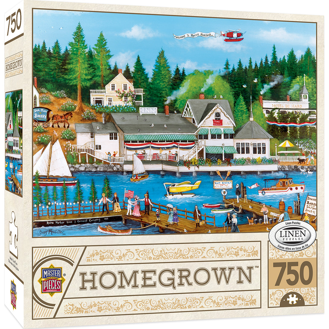 Homegrown Roche Harbor - 750 Piece Linen Jigsaw Puzzle By Cindy Mangutz