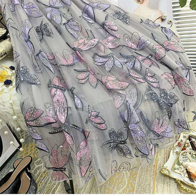 2022 Hot Sale Women Long Skirts Spring Summer High Waist  Mesh Gauze Skirt Girl Pleated Print Sweet A- line Skirt D2