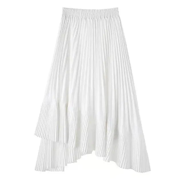 Lucyever White High Waist Pleated Skirt Women 2022 Korean Fashion Asymmetrical Ruffles Long Skirt New Summer A-line Midi Skirts